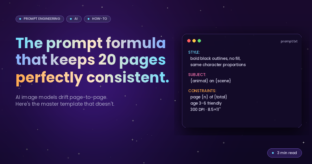 The prompt formula that keeps 20 AI coloring pages consistent