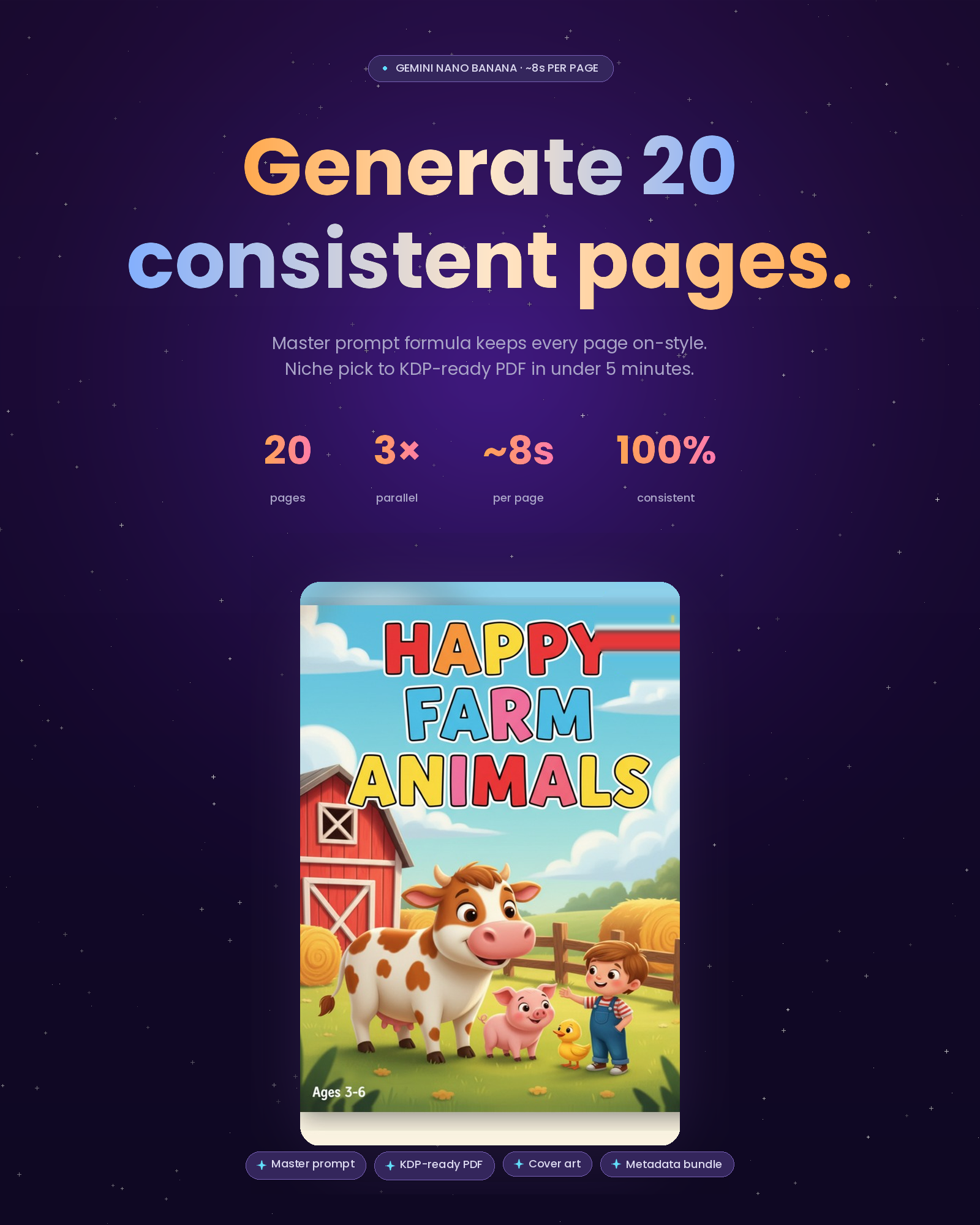 Generate 20 consistent pages — pipeline summary
